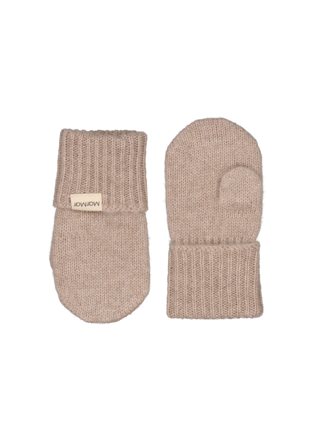 Alvilda baby-luffer i alpaca melange, strikkede uldluffer med ribkant og tommelfinger