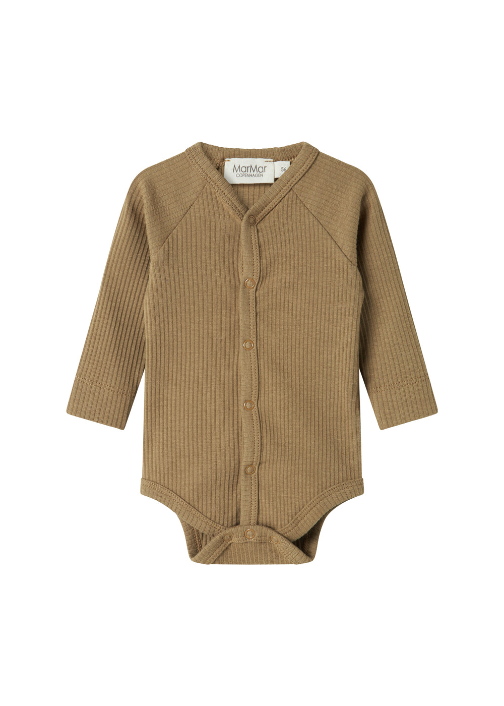 Brun strikket babybody med knapper foran