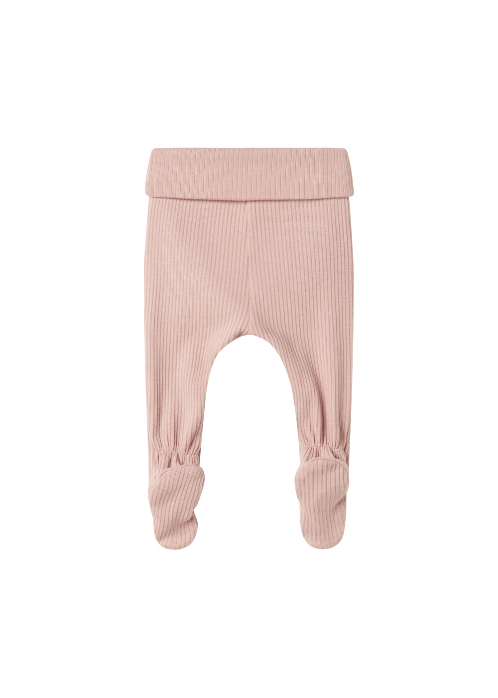 Lyserøde ribstrikkede leggings med fod til baby