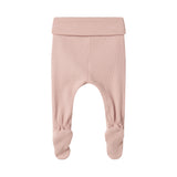 Lyserøde ribstrikkede leggings med fod til baby