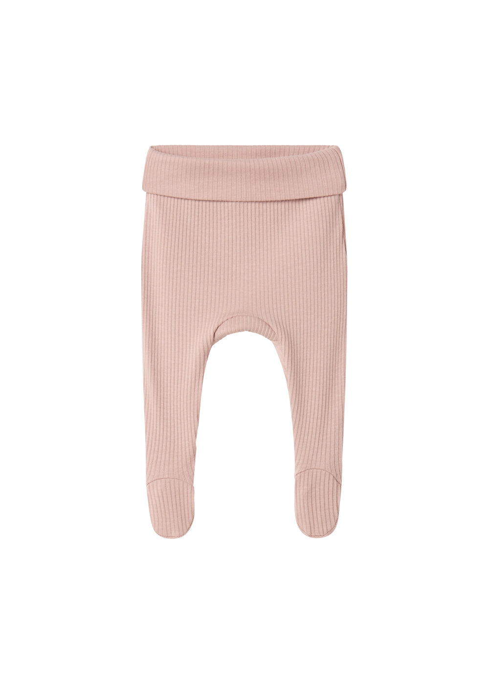 Lyserøde ribstrikkede leggings med fod for baby