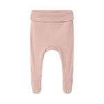 Lyserøde ribstrikkede leggings med fod for baby
