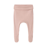 Lyserøde ribstrikkede leggings med fod for baby