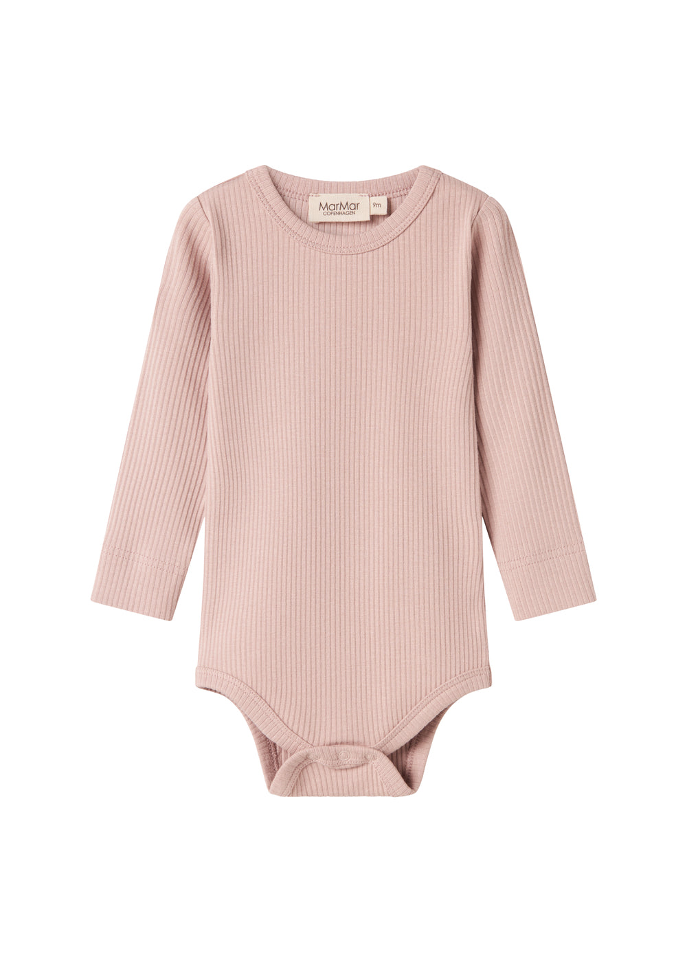 Lyserød ribstrikket babybody med lange ærmer