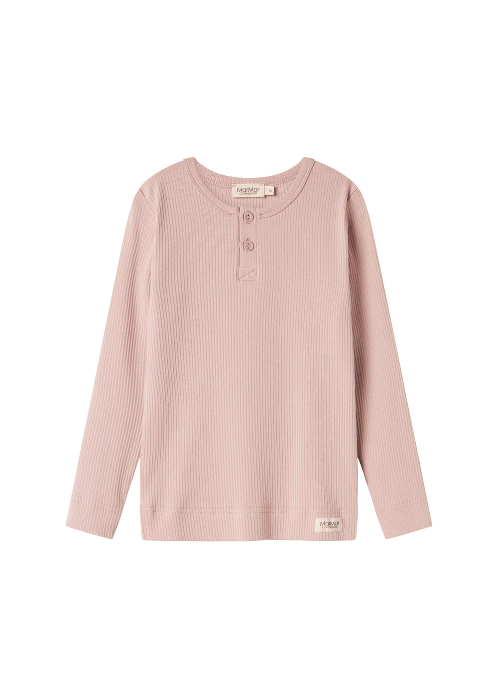 Lyserød ribstrikket langærmet t-shirt med knapper til børn