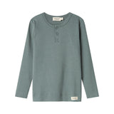 Grøn ribstrikket langærmet t-shirt med knapper til børn