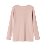 Långærmet rosa ribstrikket t-shirt til børn