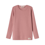 Lyserød ribstrikket langærmet t-shirt til børn