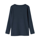 Navyblå ribstrikket t-shirt med rund hals til børn