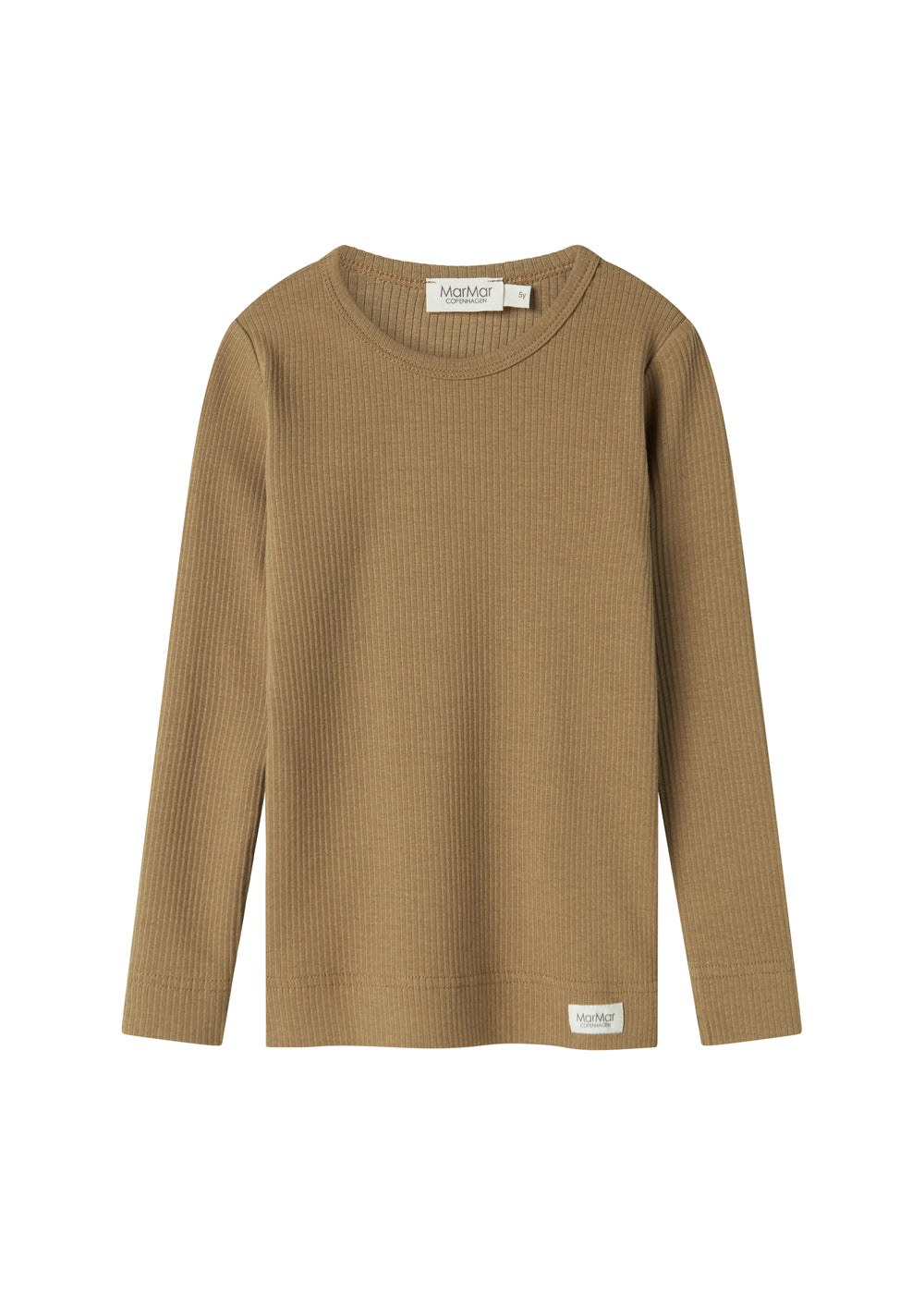 Brun ribbet t-shirt for børn med rund hals