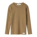 Brun ribbet t-shirt for børn med rund hals