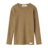 Brun ribbet t-shirt for børn med rund hals