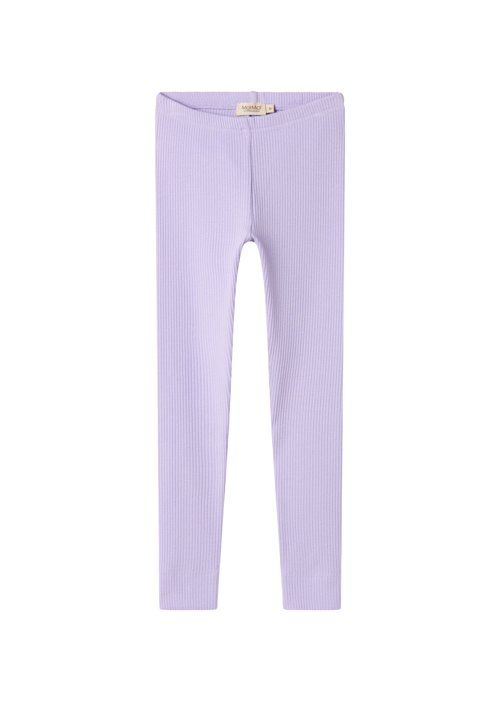 Detalje af lys lilla ribbede leggings til børn