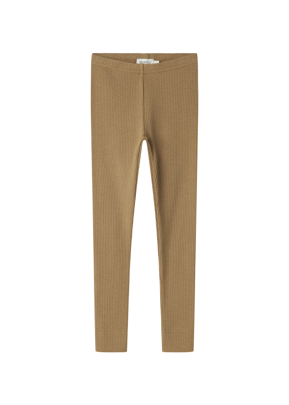 Detaljer af brun ribbet leggings til børn