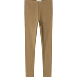 Detaljer af brun ribbet leggings til børn