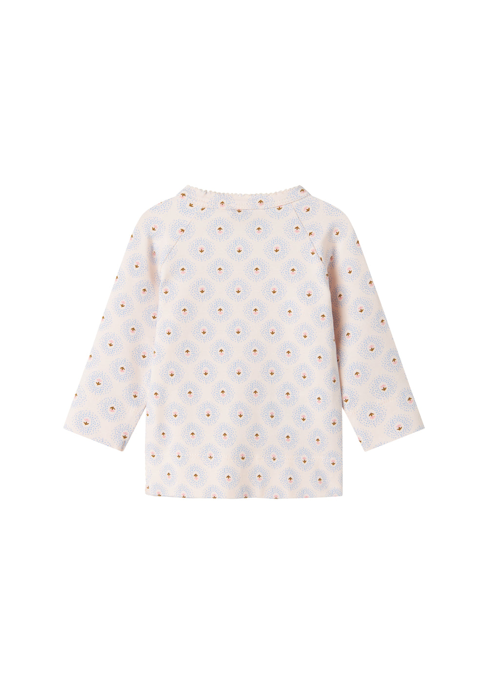 Babybluse med lange ærmer og små tulipanmønstre, rund hals