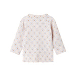 Babybluse med lange ærmer og små tulipanmønstre, rund hals