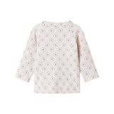 Babybluse med lange ærmer og små tulipanmønstre, rund hals