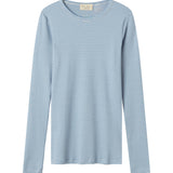 Blå og hvid stribet langærmet T-shirt til kvinder
