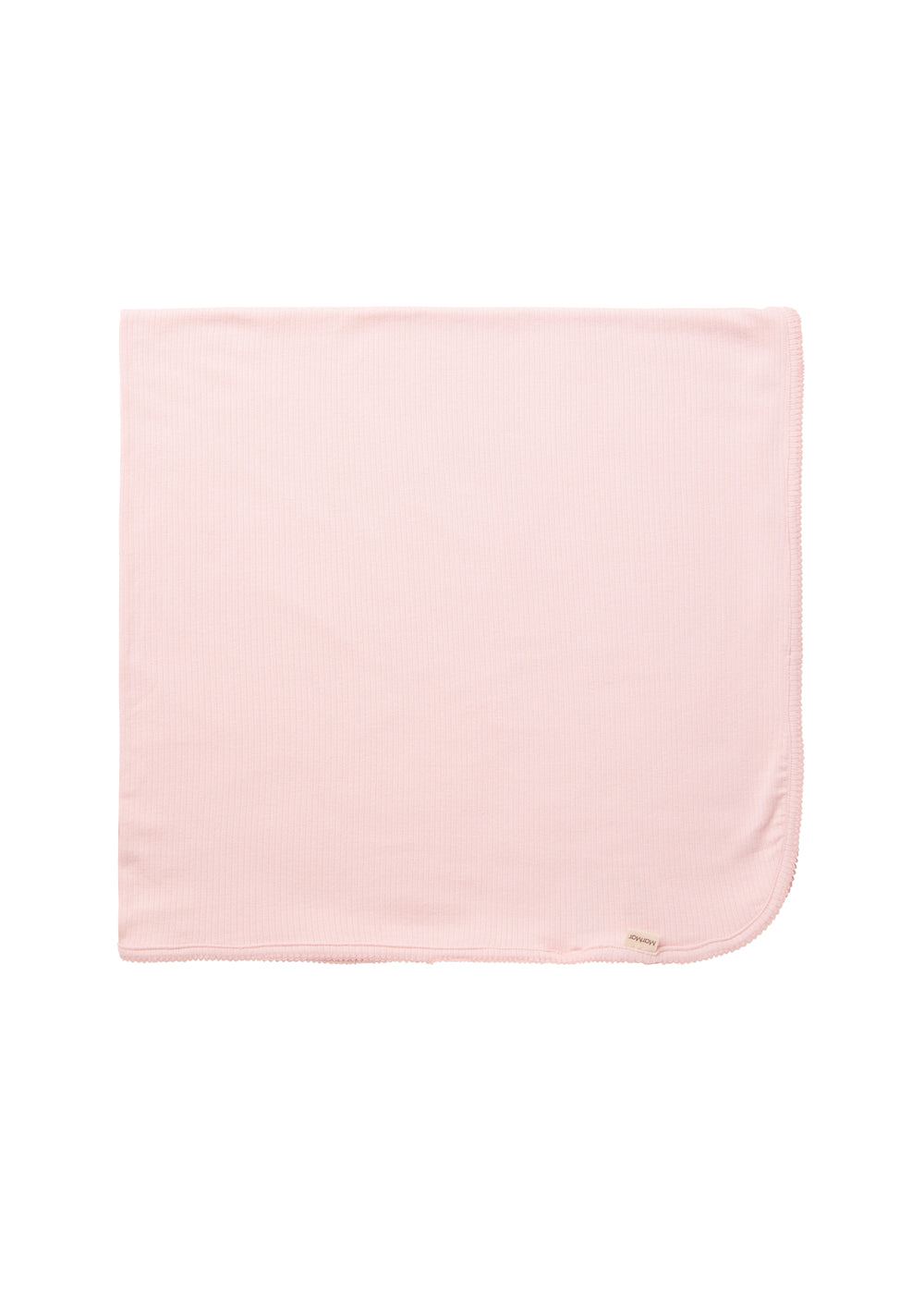 Pink tæppe med glat kant og let fald, foldet i firkantet form