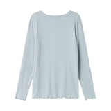 Lyseblå langærmet T-shirt set bagfra med rund hals og ribbet struktur