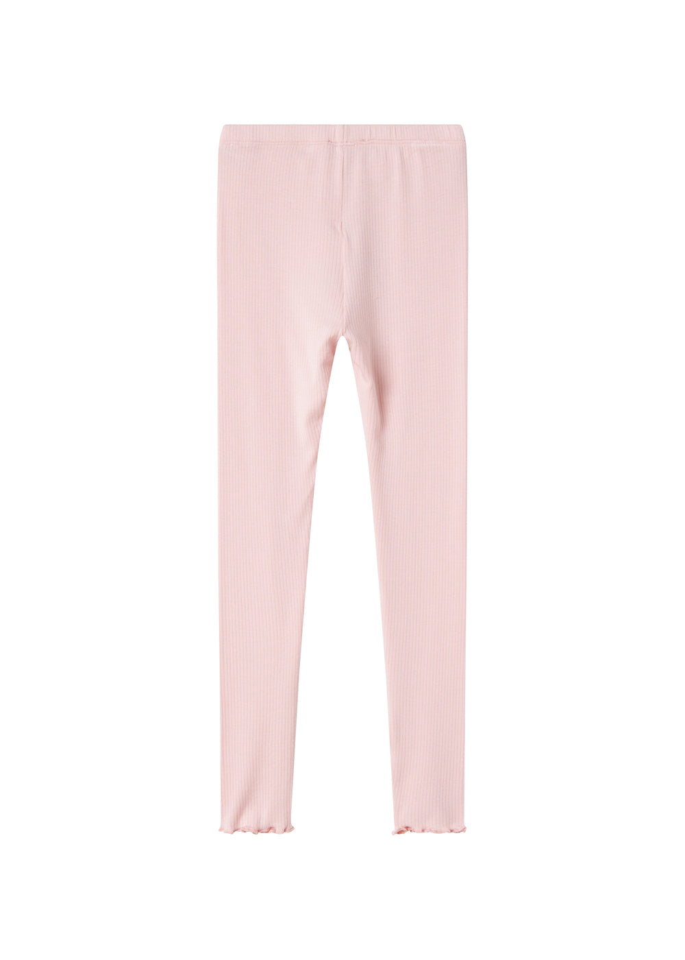 Lyserøde leggings til børn med lige ben og elastisk linning.