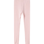 Lyserøde leggings til børn med lige ben og elastisk linning.