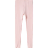 Lyserøde leggings til børn med lige ben og elastisk linning.