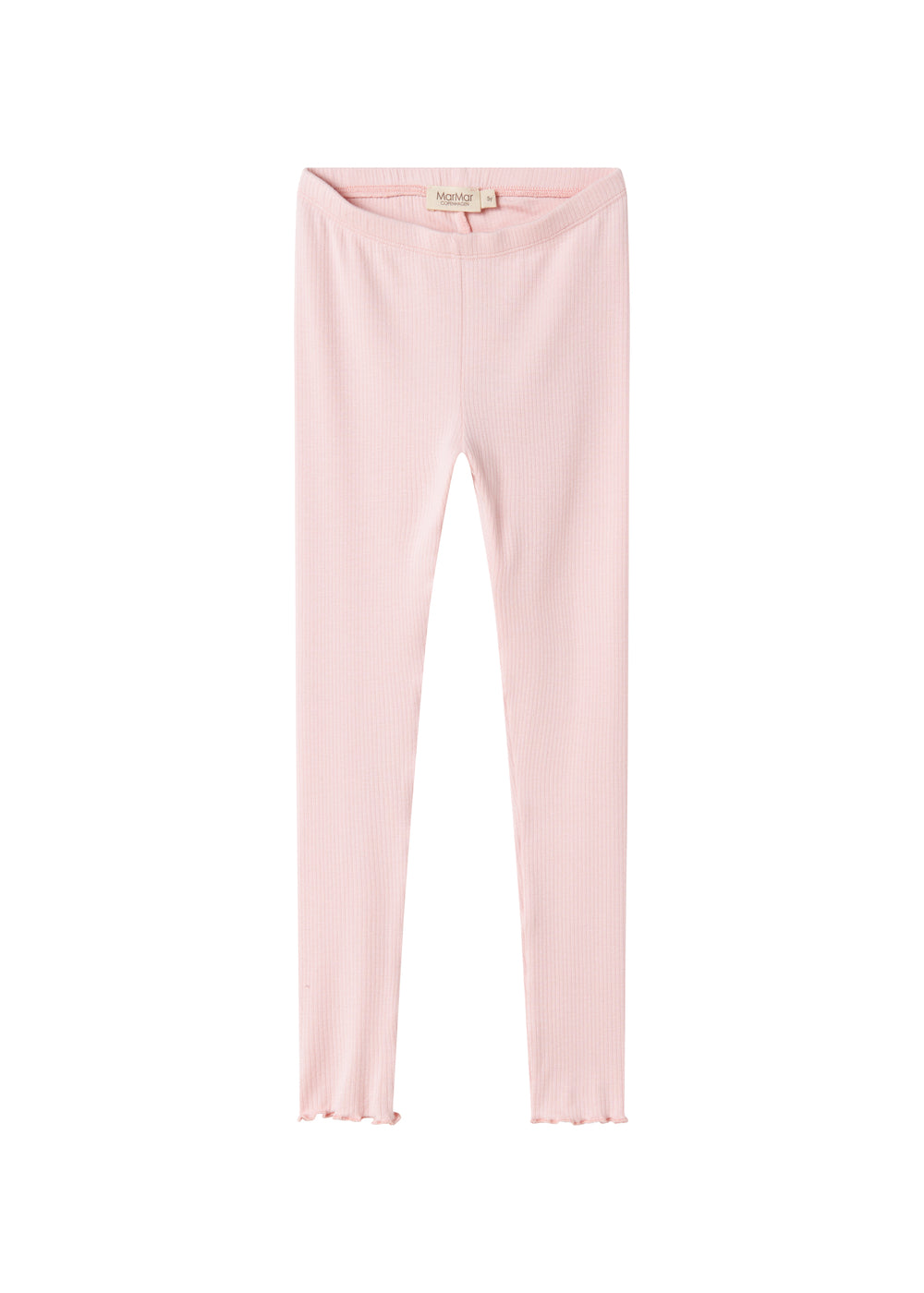 Lyserøde leggings til børn med elastisk linning og lange ben.