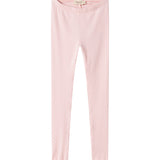 Lyserøde leggings til børn med elastisk linning og lange ben.