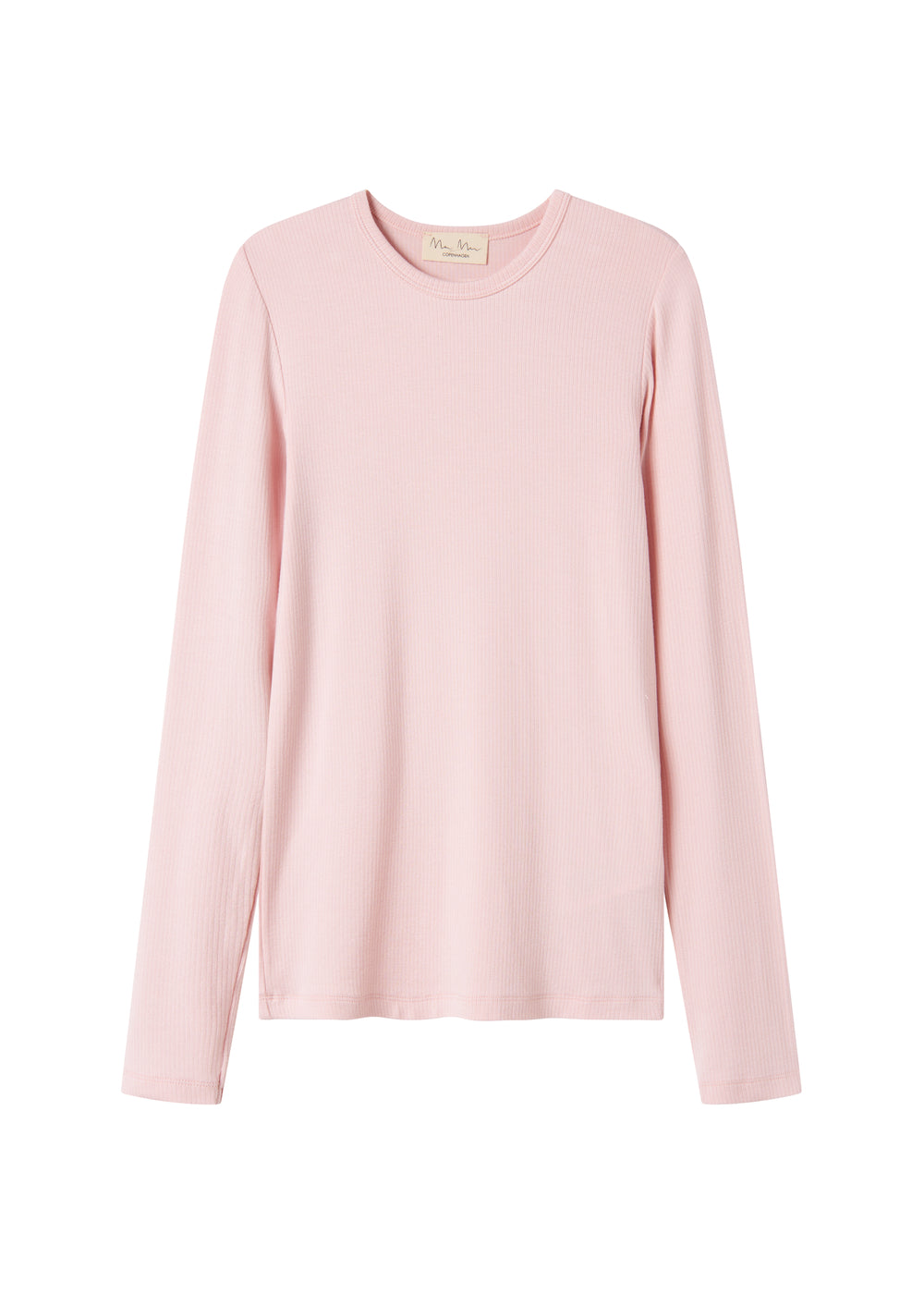 Lyserød langærmet T-shirt med rund hals og ribkant ved ærmer og nederkant