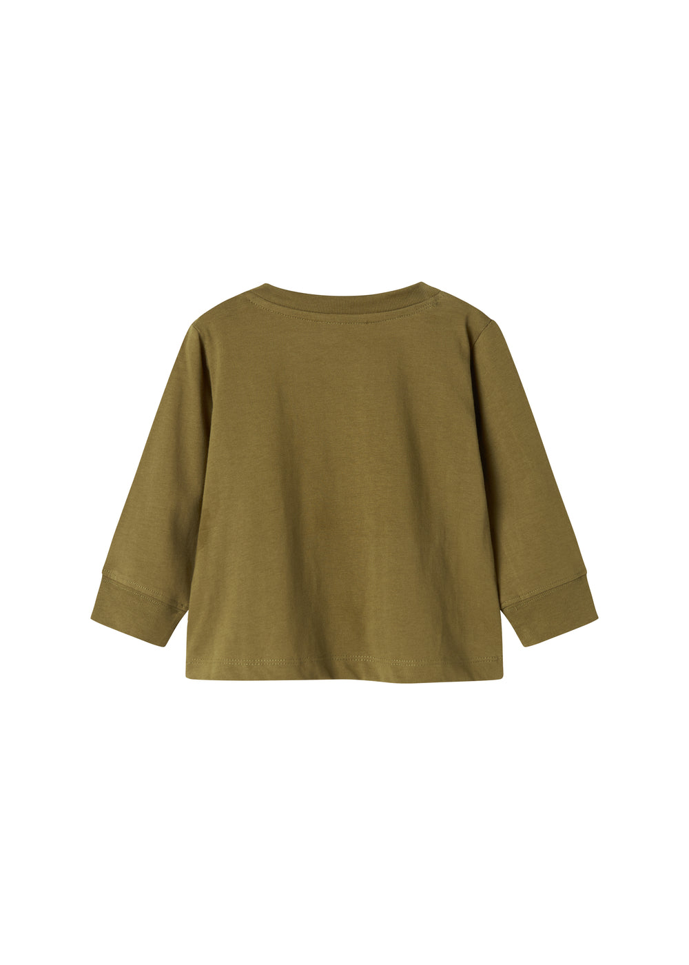 Langærmet oliven T-shirt med rund hals og glat ryg uden synligt tryk