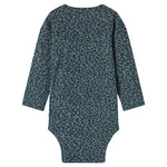 Grøn leopardmønstret babybody med lange ærmer
