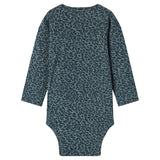Grøn leopardmønstret babybody med lange ærmer