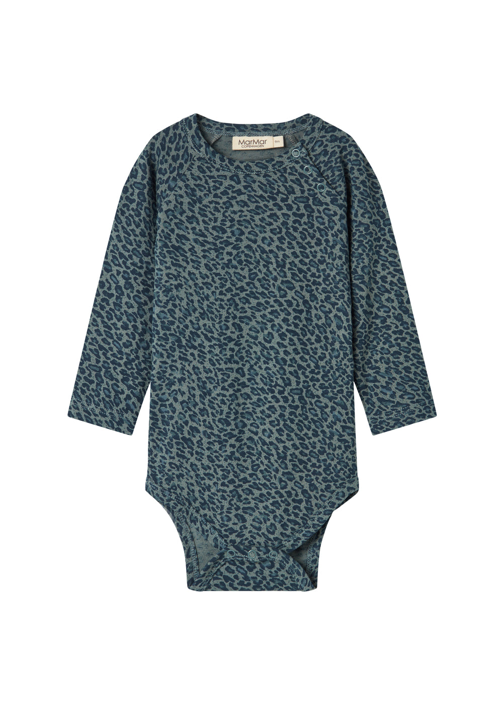Grøn leopardmønstret babybody med lange ærmer