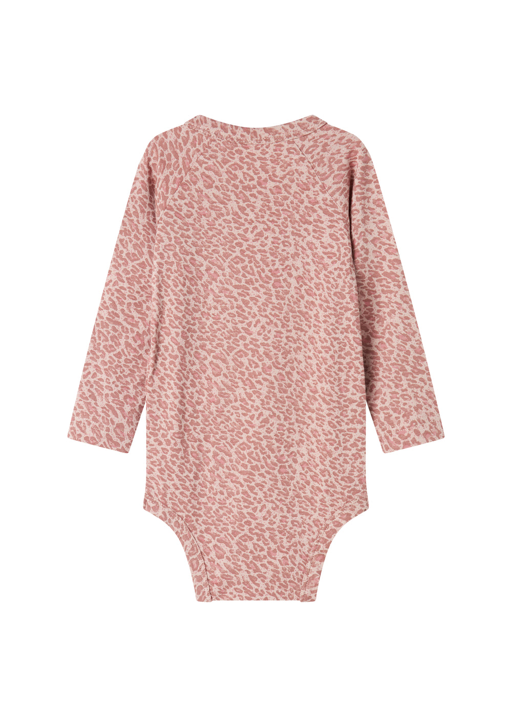 Lyserød leopardmønstret babybody med lange ærmer