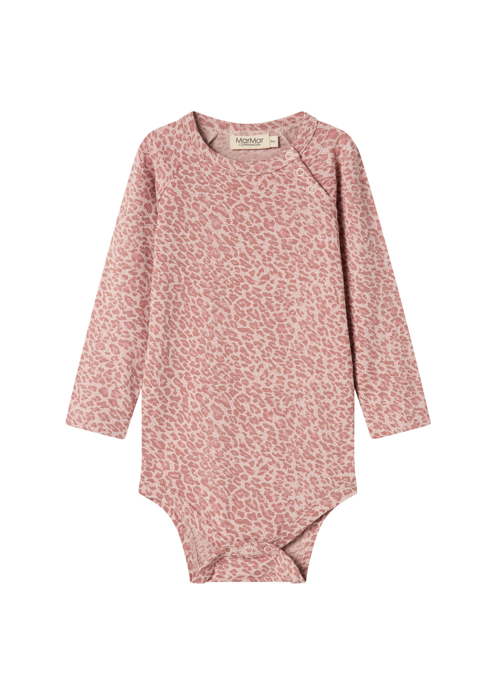 Lyserød leopardmønstret babybody med lange ærmer
