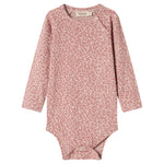 Lyserød leopardmønstret babybody med lange ærmer