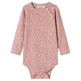 Lyserød leopardmønstret babybody med lange ærmer