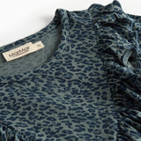 Grøn leopardmønstret bluse med lange ærmer og flæser til børn