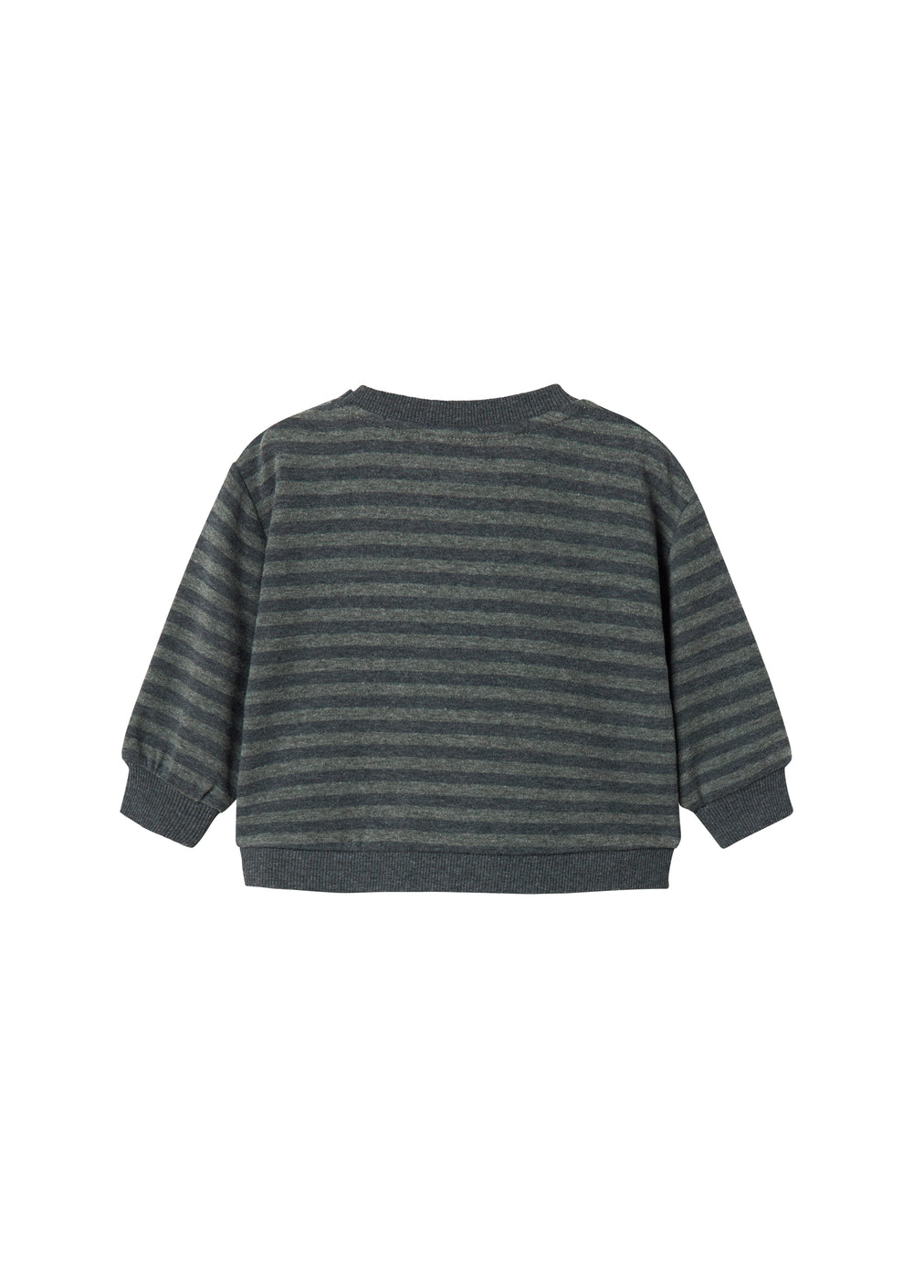 Stribet babybluse med brede striber og lange ærmer, rund hals og ribkant
