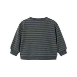 Stribet babybluse med brede striber og lange ærmer, rund hals og ribkant