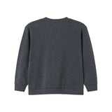 Mørk grå meleret børnesweater med lange ærmer og rund hals (ryg)