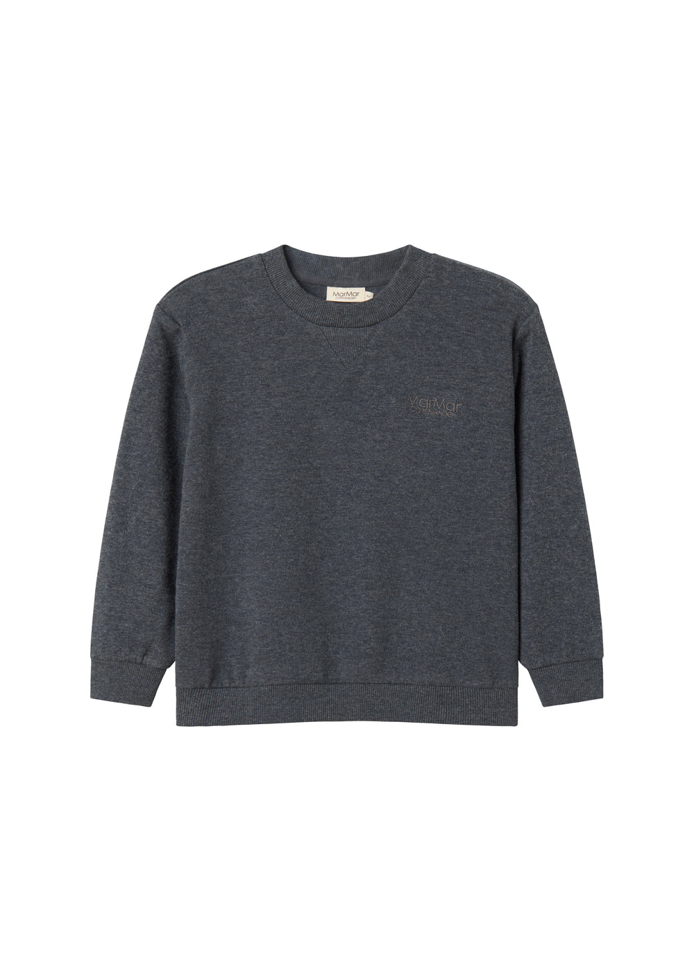 Mørk grå meleret børnesweater med lange ærmer og rund hals