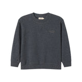 Mørk grå meleret børnesweater med lange ærmer og rund hals