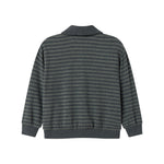 Polo-bluse med mørke striber, ribkant og lange ærmer set bagfra