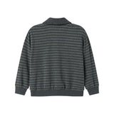 Polo-bluse med mørke striber, ribkant og lange ærmer set bagfra