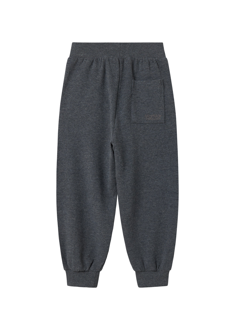 Bukser i mørk blå melange med elastisk linning, ribkant og sidepocket