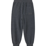 Bukser i mørk blå melange med elastisk linning, ribkant og sidepocket