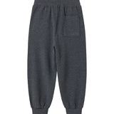 Bukser i mørk blå melange med elastisk linning, ribkant og sidepocket